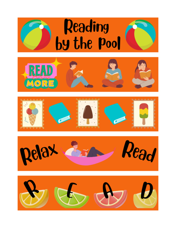 Read More! Set of 5 Summer-Themed Bookmarks. Brightly Colored!