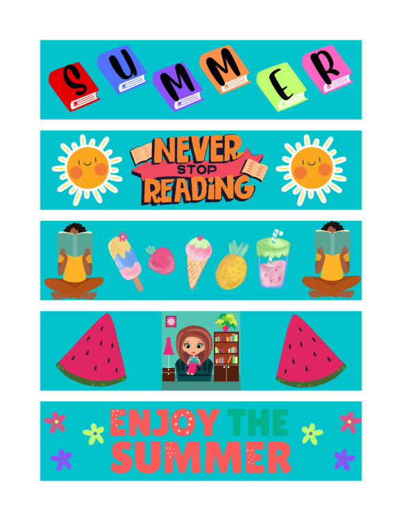 SUMMER READING! Set of 5 Bookmarks. Brightly Colored!
