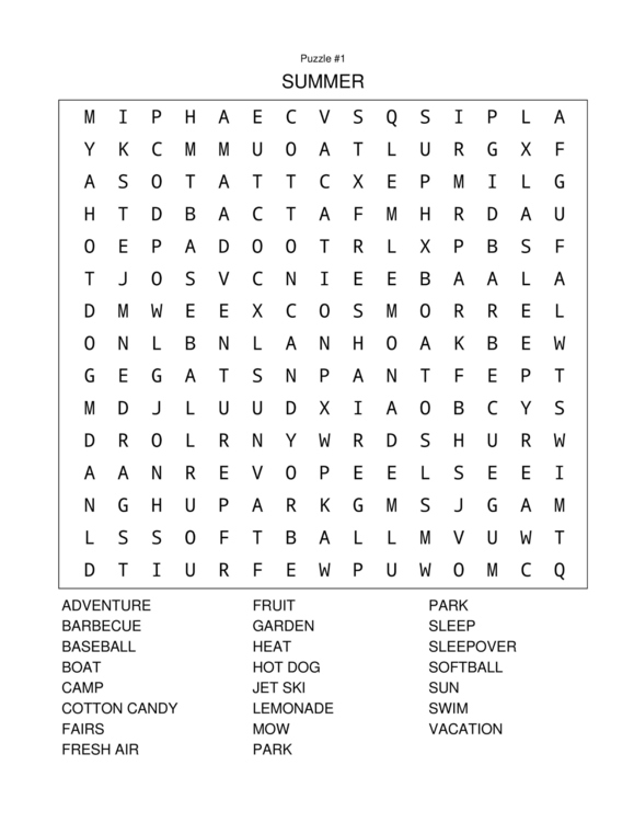 SUMMER Word Search Puzzle (23 Words) End of Year Activity