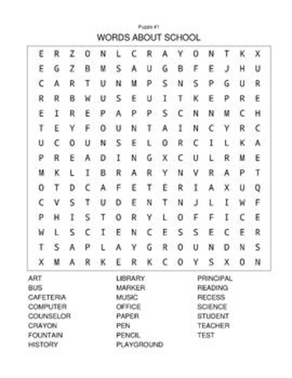 Words About School Word Search Puzzle (23 Words)