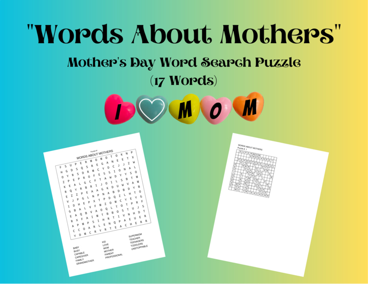Mother's Day Word Search Puzzle. Words About Mothers (17 Words!)