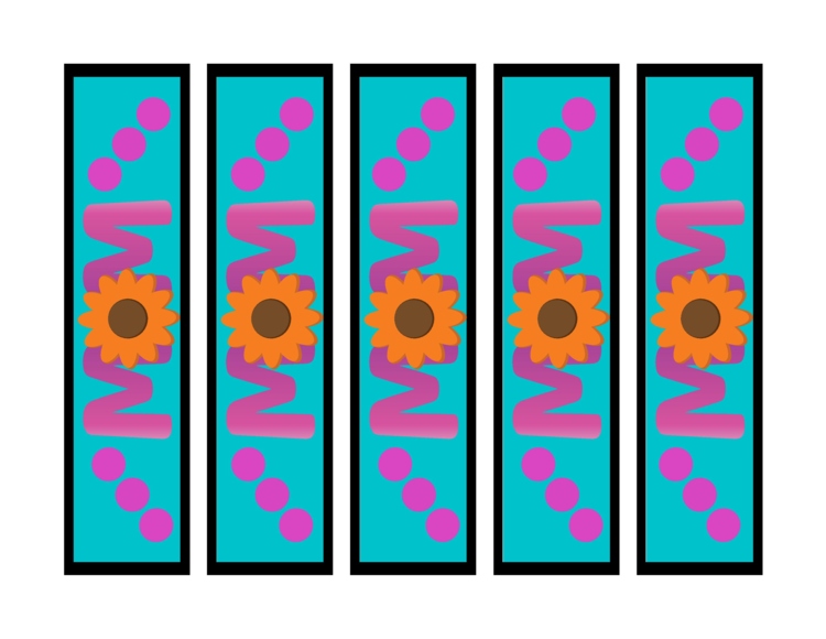 Mother's Day! MOM with Sunflower 5 Bookmarks! Turquoise/Hot Pink/Golden Yellow