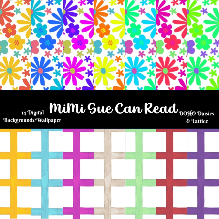BOHO Daisies & Lattice (Multi-Color) 14 Digital Backgrounds/Wallpapers
