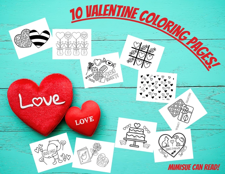 10 Valentine Coloring Pages! Hearts/Candy/Animals/Flowers & More!