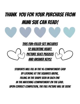 Valentine Heart-Themed Picture Slice Puzzles/Set of 12 with Answers!, image 2