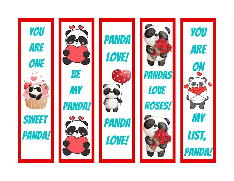 Cute Panda Valentine's Day Bookmarks | Student Gifts & Classroom Activities