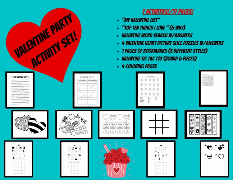 Valentine Party Activity Set! 7 Activities/17 Pages
