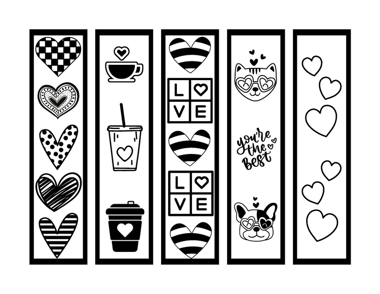 Valentine's Day Bookmarks! Black & White/5-Piece Set!