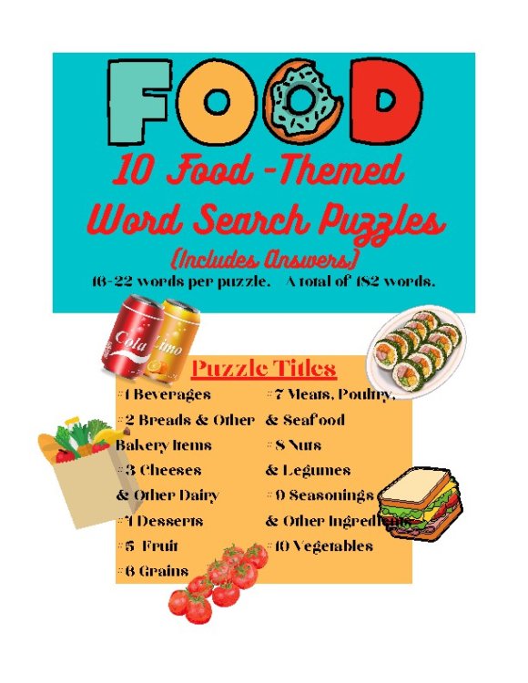 10 Food-Themed Word Search Puzzles & Answers (Nutrition Science/Home Economics)