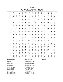10 Fall and Thanksgiving Word Search Puzzles with Answers Set B, image 3