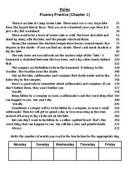 Holes (Louis Sachar) 50 Novel Fluency Passages, image 3