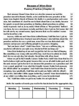 Because of Winn-Dixie (Kate DiCamillo) Novel Fluency Passages, image 4