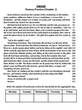 Hatchet (Gary Paulsen) Novel Fluency Passages, image 3