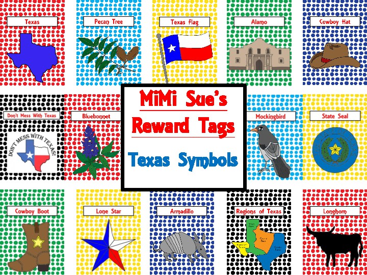MiMi Sue's Reward Tags (Texas Symbols) 14 Symbols  SWAG/Behavior/Award