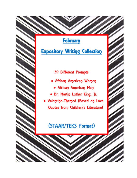 February Valentine/Black History Expository Writing Bundle 39 Prompts 3rd-5th