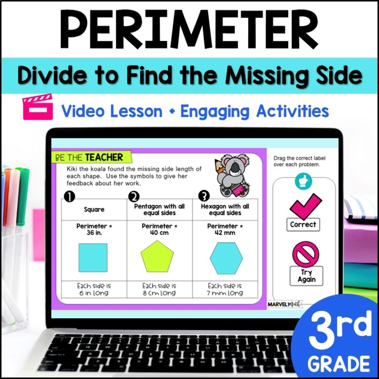 Perimeter Find the Missing Side - Digital Activities with Video Lesson