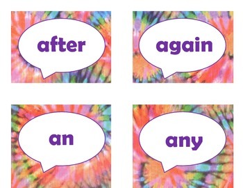 Dolch First Grade Sight Word Flash Cards (Tie Dye with Purple Lettering), image 2
