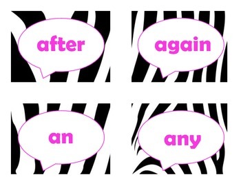 Dolch First Grade Sight Word Flash Cards (Zebra with Hot Pink Lettering), image 2