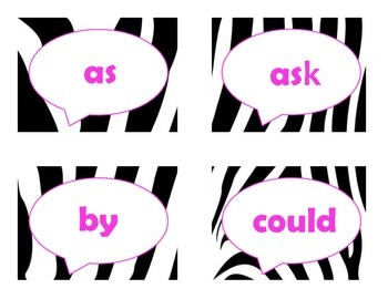 Dolch First Grade Sight Word Flash Cards (Zebra with Hot Pink Lettering), image 3