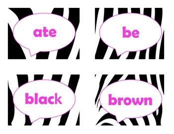 Dolch Primer Sight Word Flash Cards (Zebra with Hot Pink Lettering), image 3