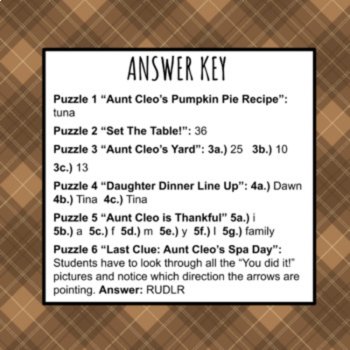 Math and ELA Digital Escape Room: Aunt Cleo's Thanksgiving, image 4