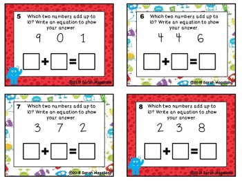 First Grade Combinations Equations Math Task Cards, image 2