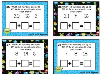 First Grade Combinations Equations Math Task Cards, image 3