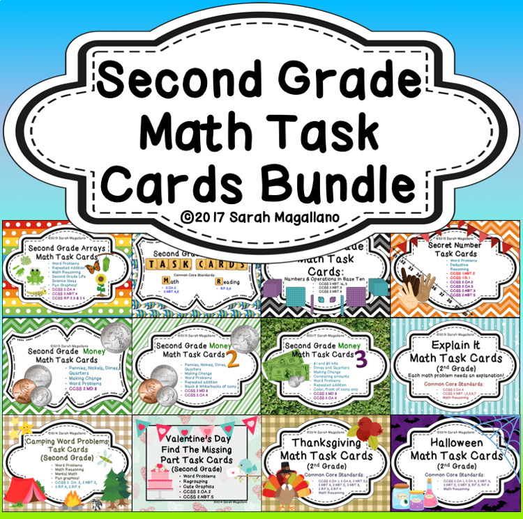 Second Grade Math Task Cards BUNDLE!