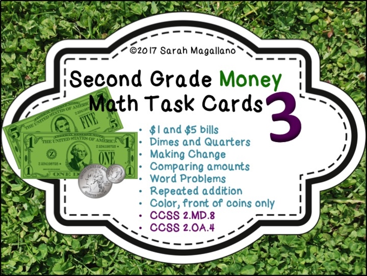 Money Math Task Cards 3 for Second Grade