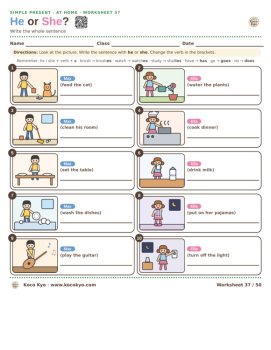 Simple Present He She Worksheets for ESL / ELL | 50 Daily Routine Activities, image 4