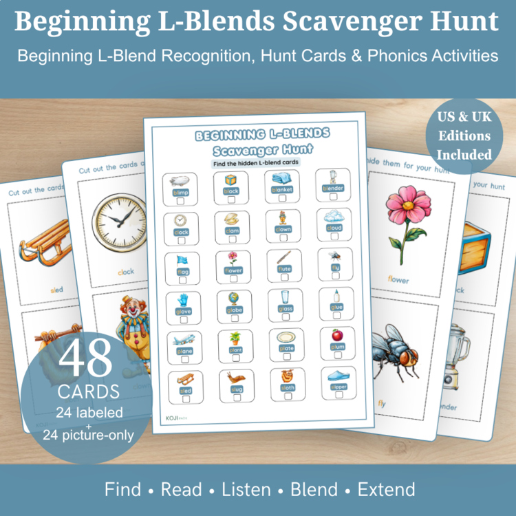 Beginning L-Blends Scavenger Hunt | BL CL FL GL PL SL Phonics | 48 Cards