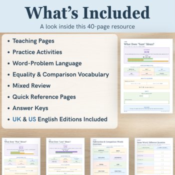 Addition & Subtraction Maths Vocabulary Worksheets | Word Problems & Reasoning, image 2