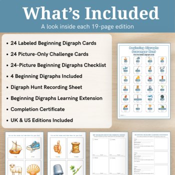Beginning Digraphs Scavenger Hunt | SH CH TH WH Phonics | 48 Picture Cards, image 2