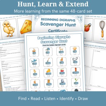 Beginning Digraphs Scavenger Hunt | SH CH TH WH Phonics | 48 Picture Cards, image 4