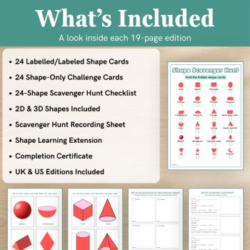 Shape Scavenger Hunt Printable | 2D & 3D Shapes | 48 Cards | UK & US, image 2