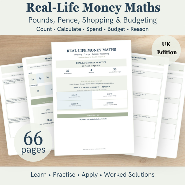 UK Money Maths Worksheets – Pounds, Pence, Change & Budgeting | Years 3–5