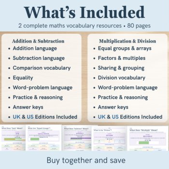 Maths Vocabulary Worksheets Bundle | Addition, Subtraction, Multiplication & Division, image 2