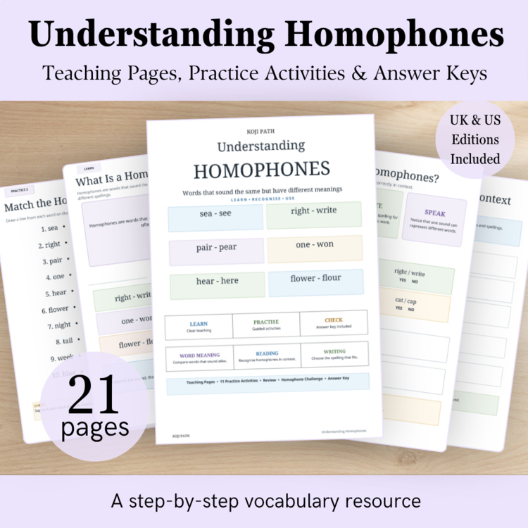 Homophones Worksheets & Activities | Spelling & Vocabulary | Grades 1–3 | UK & US