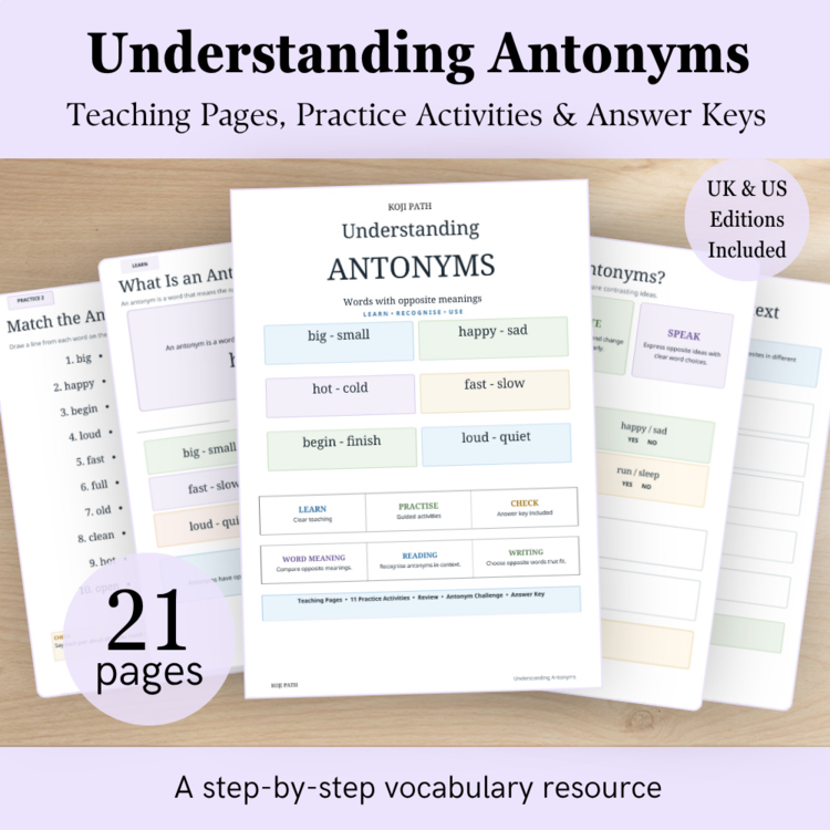 Antonyms Worksheets & Activities | Opposite Words & Vocabulary | Grades 1–3
