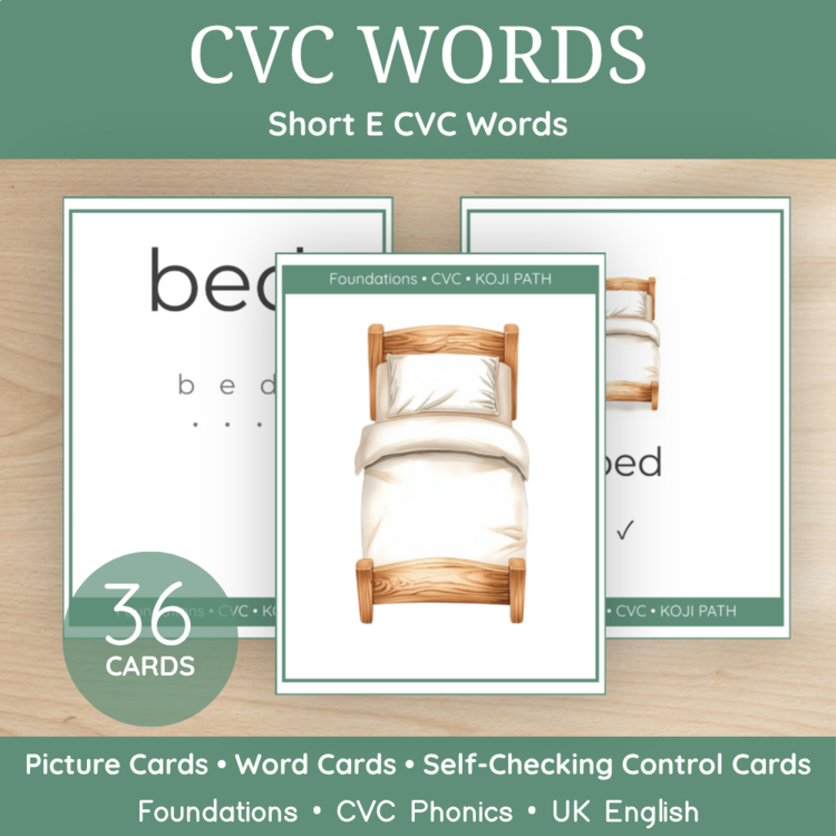 Short E CVC Words | Picture & Word Matching Cards | Phonics Center