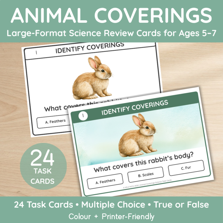 Animal Coverings Science Task Cards | Fur, Feathers, Scales & Shells