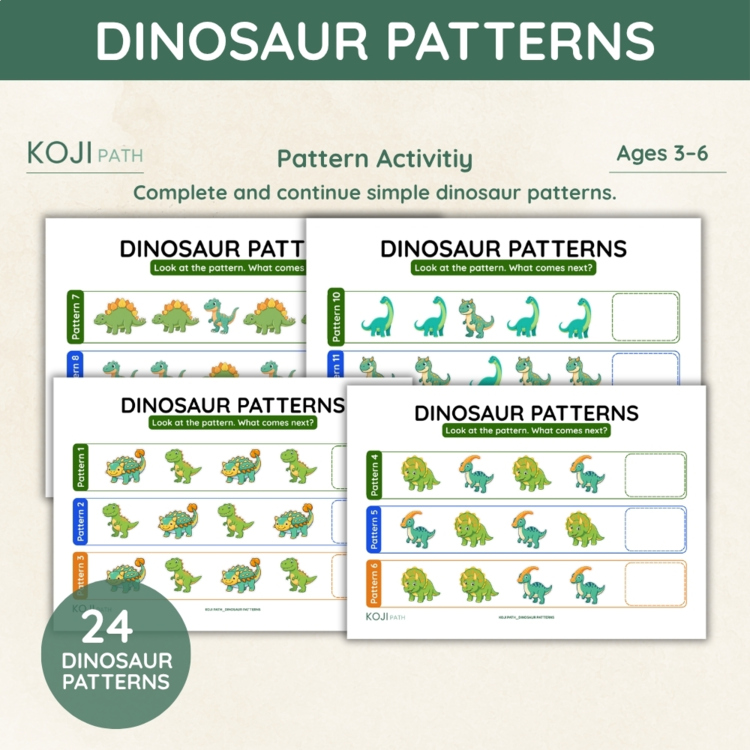 Dinosaur Patterns | Cut and Paste Pattern Worksheets | Ages 3–6