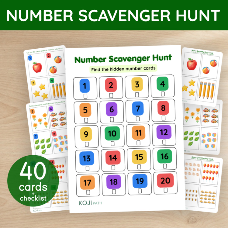 Number Scavenger Hunt 1–20 Printable | Counting Picture Cards and Checklist