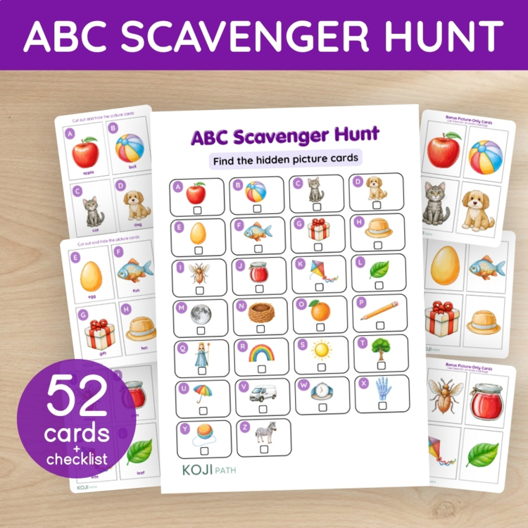 ABC Scavenger Hunt Printable | Alphabet Recognition, Picture Cards & Checklist