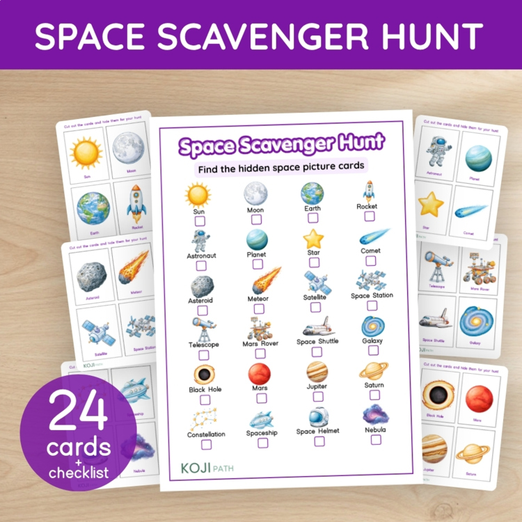 Space Scavenger Hunt | 24 Space Picture Cards & Checklist