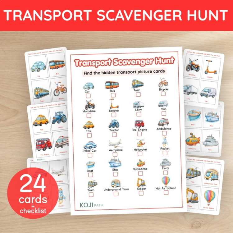 Transport Scavenger Hunt | 24 Vehicle Picture Cards & Checklist