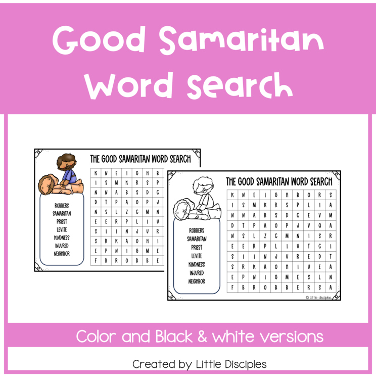 Good samaritan activity word search worksheet | Good samaritan coloring pages |