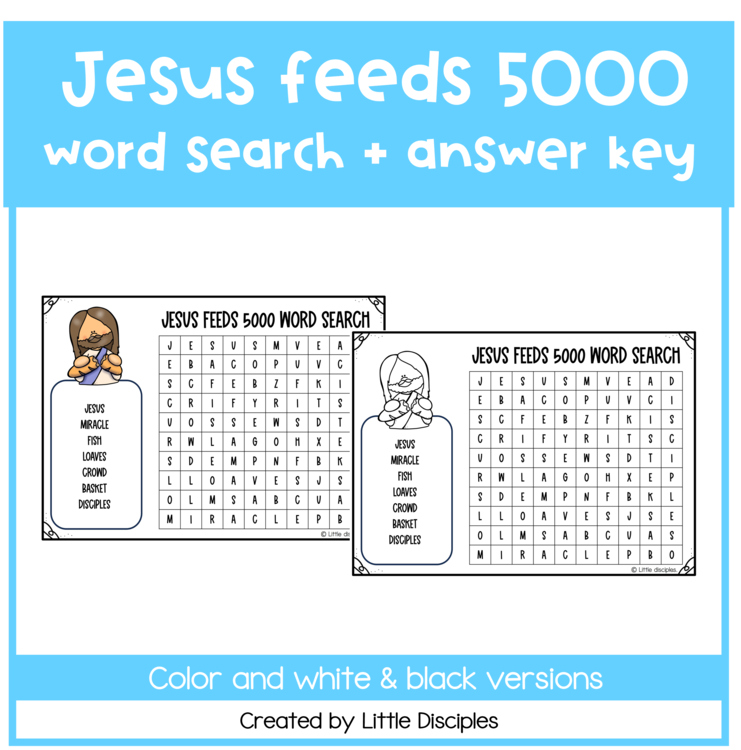 Jesus feeds 5000 activity word search | Jesus feeds the five thousand worksheet |