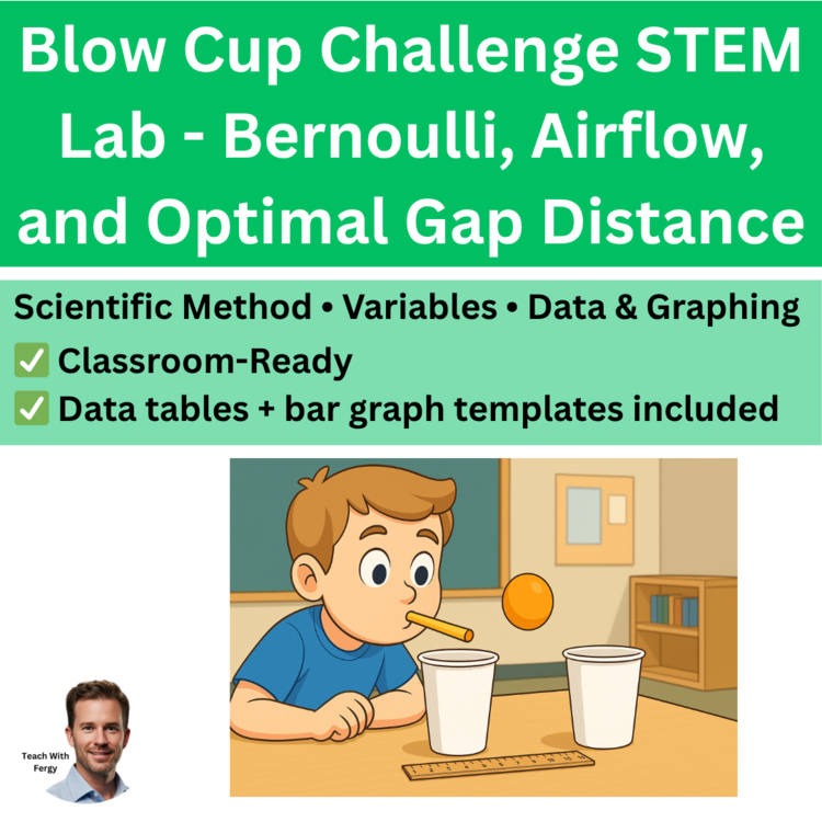 Blow Cup Challenge STEM Lab: Bernoulli, Airflow, and Optimal Gap Distance