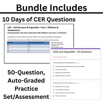 Cells and Organelles: Structure & Function CER + 50 Question Auto-Graded Quiz, image 2